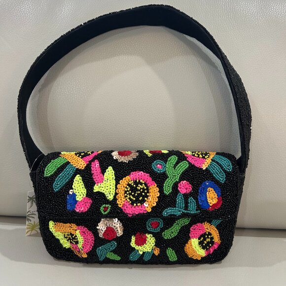 America & Beyond Beaded Shoulder Bag Neon Colorful Sequin Flowers NWT - Picture 1 of 4
